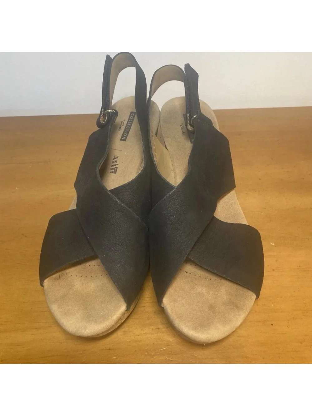 Clarks Women’s Size 9 Annadel Eirwyn Sandals Black Nubuck Wedges Platform Shoes